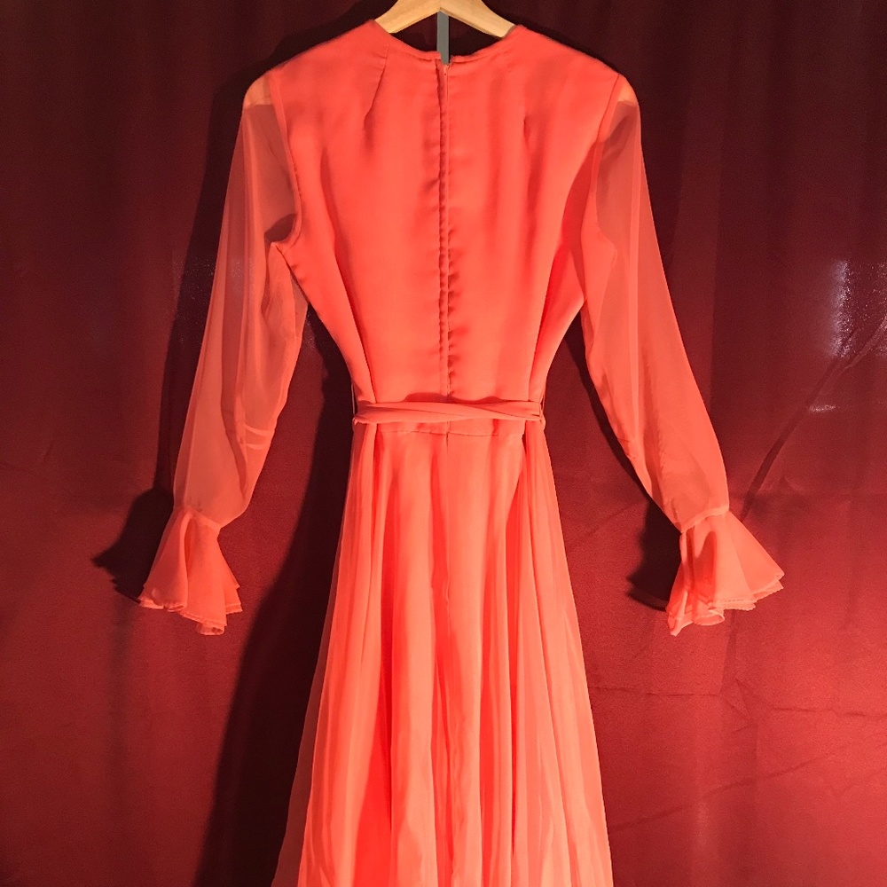 Vintage Full Sleeve Pink Chiffon Dress
